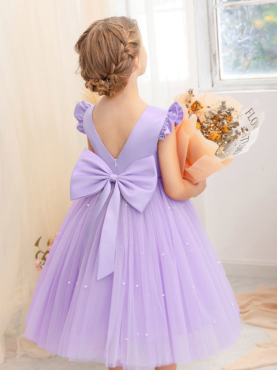 Ruffled Mesh Round Neck Fit and Flare Dress For Kids at UAE | Styli Ruffled Mesh Round Neck Fit and Flare Dress For Kids at UAE | Styli