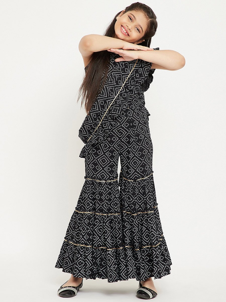 All Over Printed Sleeveless Top with Sharara Pants