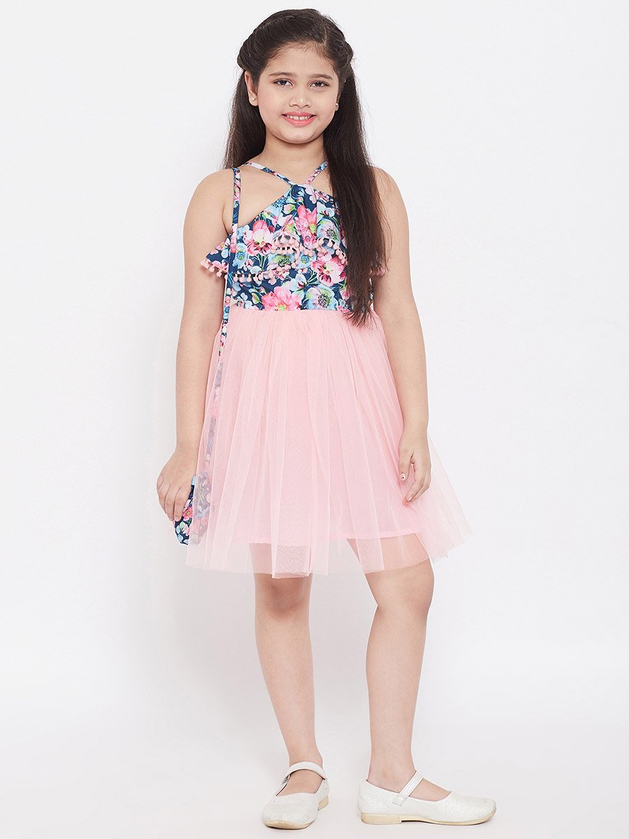 Printed Ruffled Halter Neck A-Line Dress