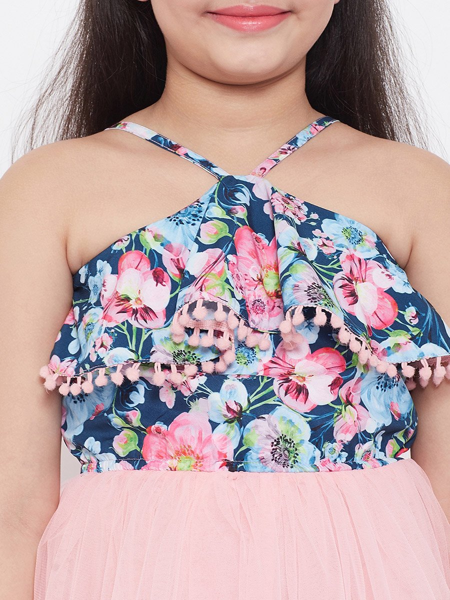 Printed Ruffled Halter Neck A-Line Dress