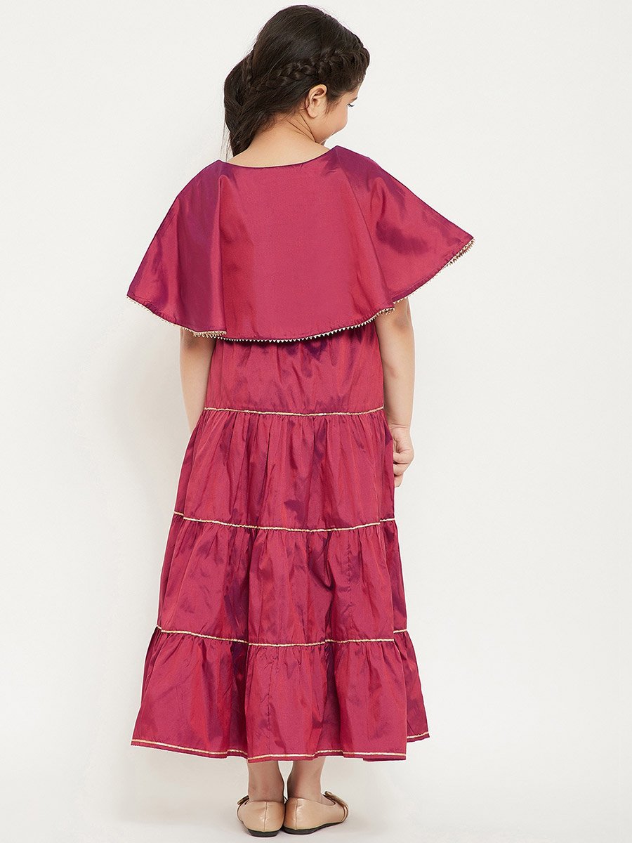 Solid Cape Sleeves Tiered Maxi Dress