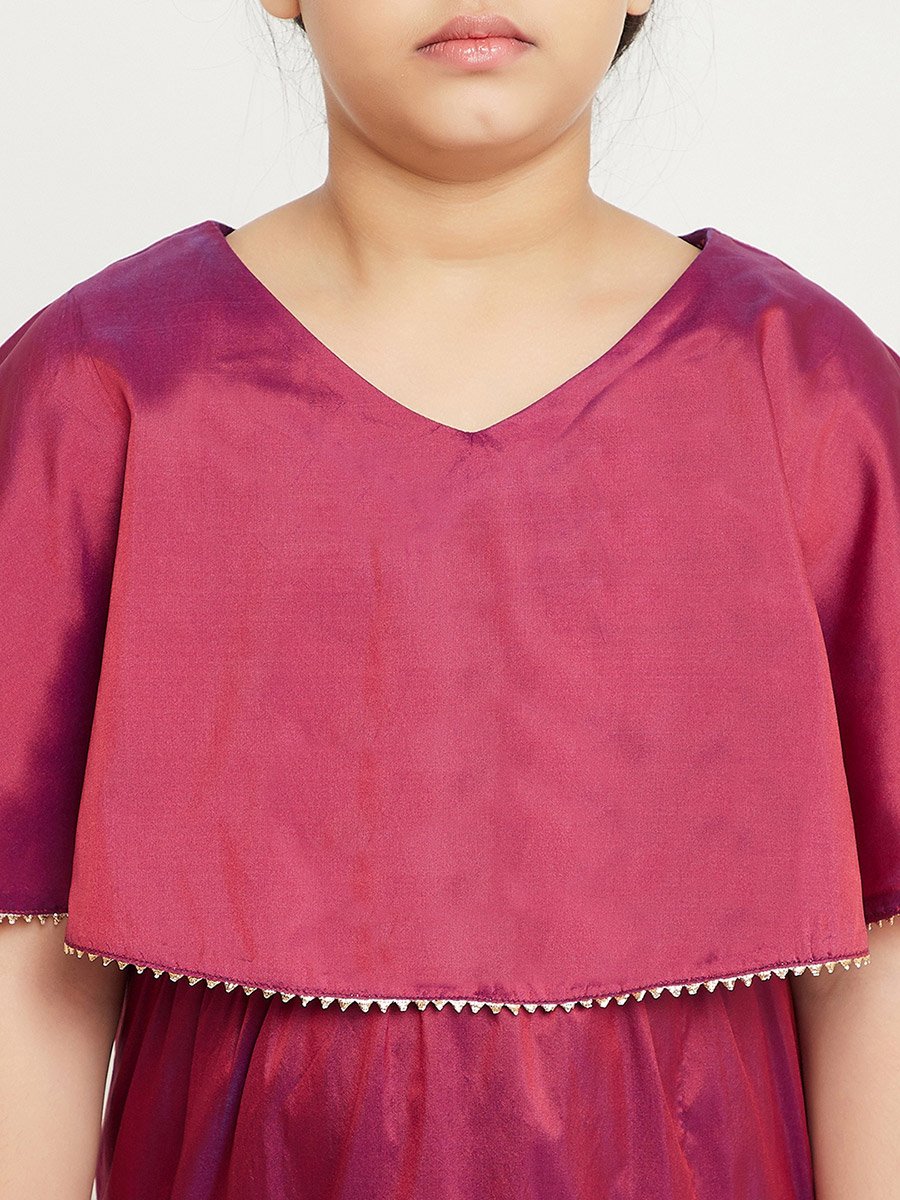 Solid Cape Sleeves Tiered Maxi Dress
