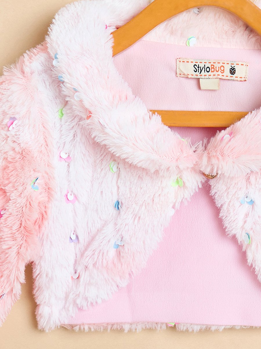 Girls Pink Faux Fur Bolero Shrug
