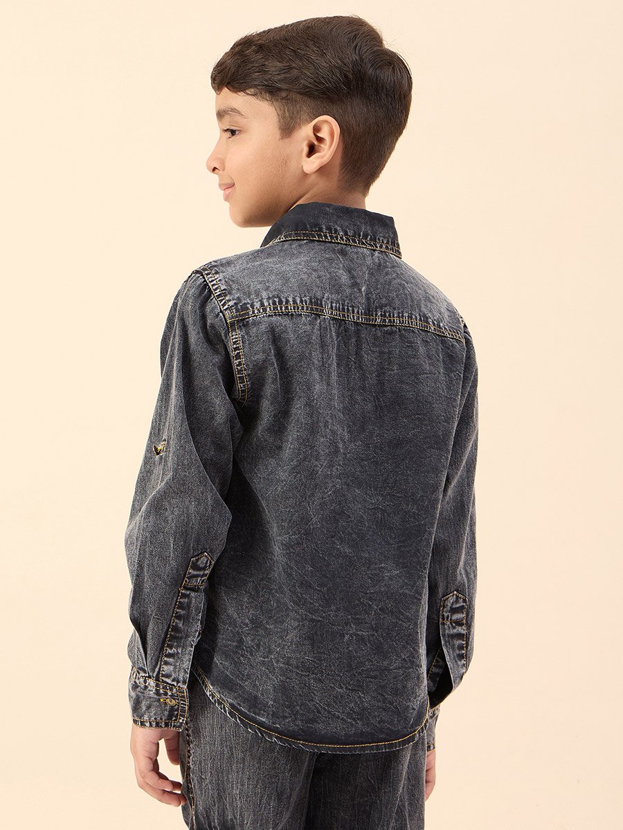 Washed Finish Long Sleeve Shirt with Pocket Detail