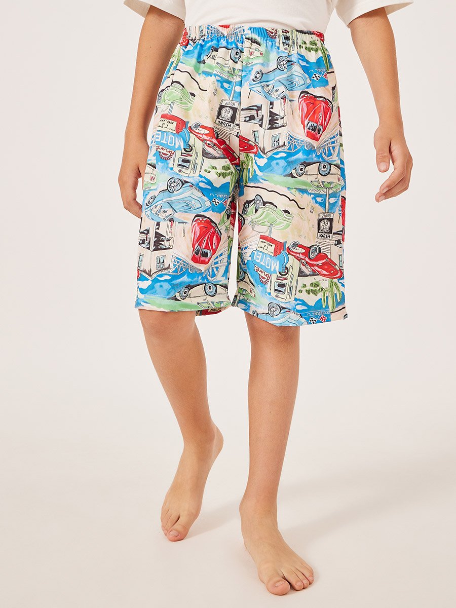 Graphic Print Elastic Waist Swim Shorts