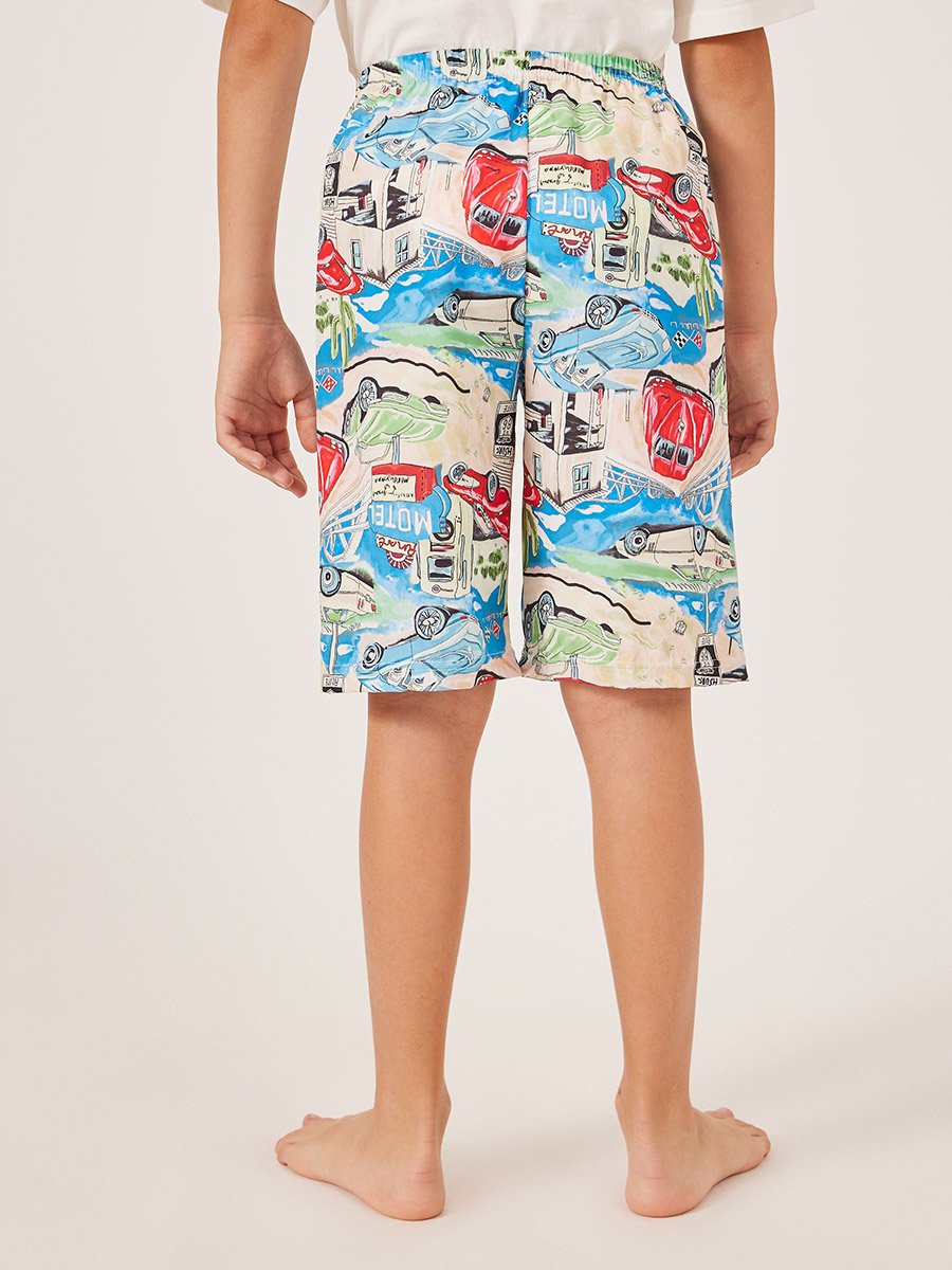 Graphic Print Elastic Waist Swim Shorts