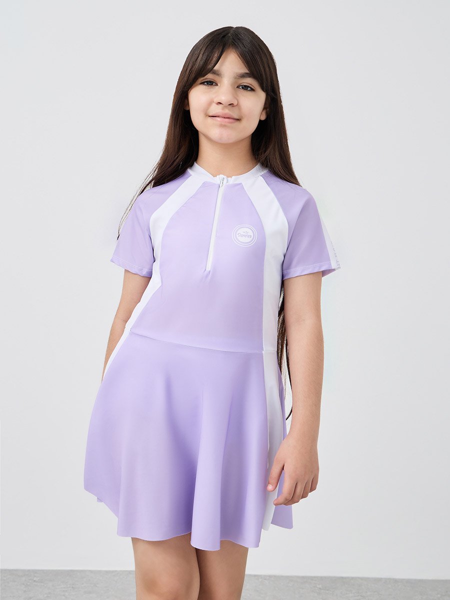 Color Block Short Sleeve Swim Suit with Shorts