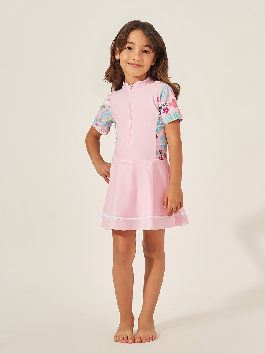 Kids Floral Short Sleeves Swimsuit