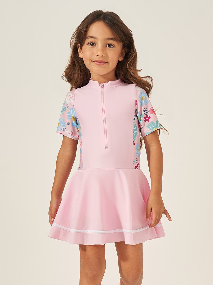 Kids Floral Short Sleeves Swimsuit