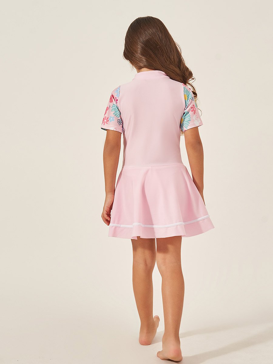 Kids Floral Short Sleeves Swimsuit