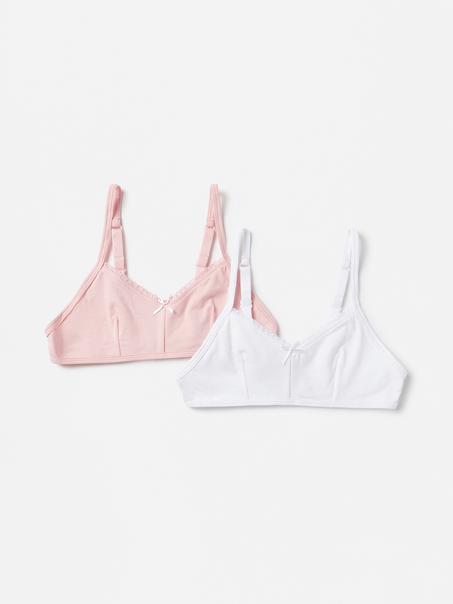 Pack of 2 - Plain Bra with Lace Trim
