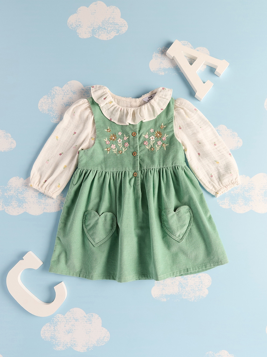 Floral Embroidered Pinafore Dress with Top and Bloomers For Default  Category at Kuwait | Styli