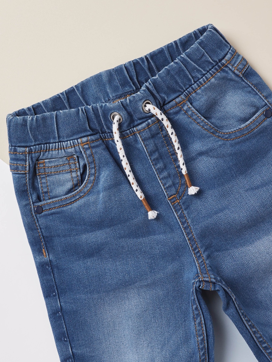 Plain Denim Jeans with Pocket Detail and Drawstring