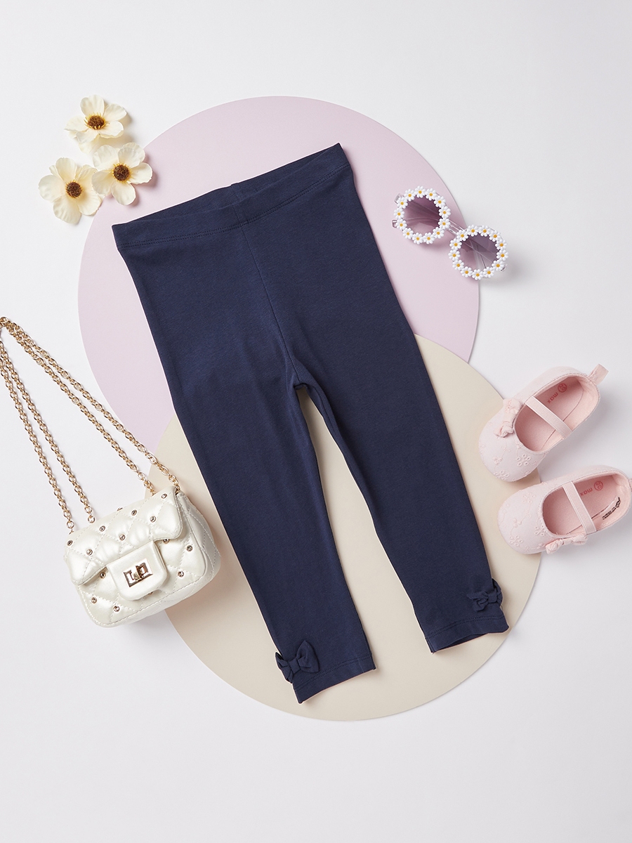 Plain BCI Cotton Leggings with Elasticised Waistband and Bow Accent