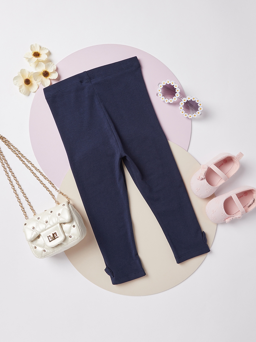 Plain BCI Cotton Leggings with Elasticised Waistband and Bow Accent