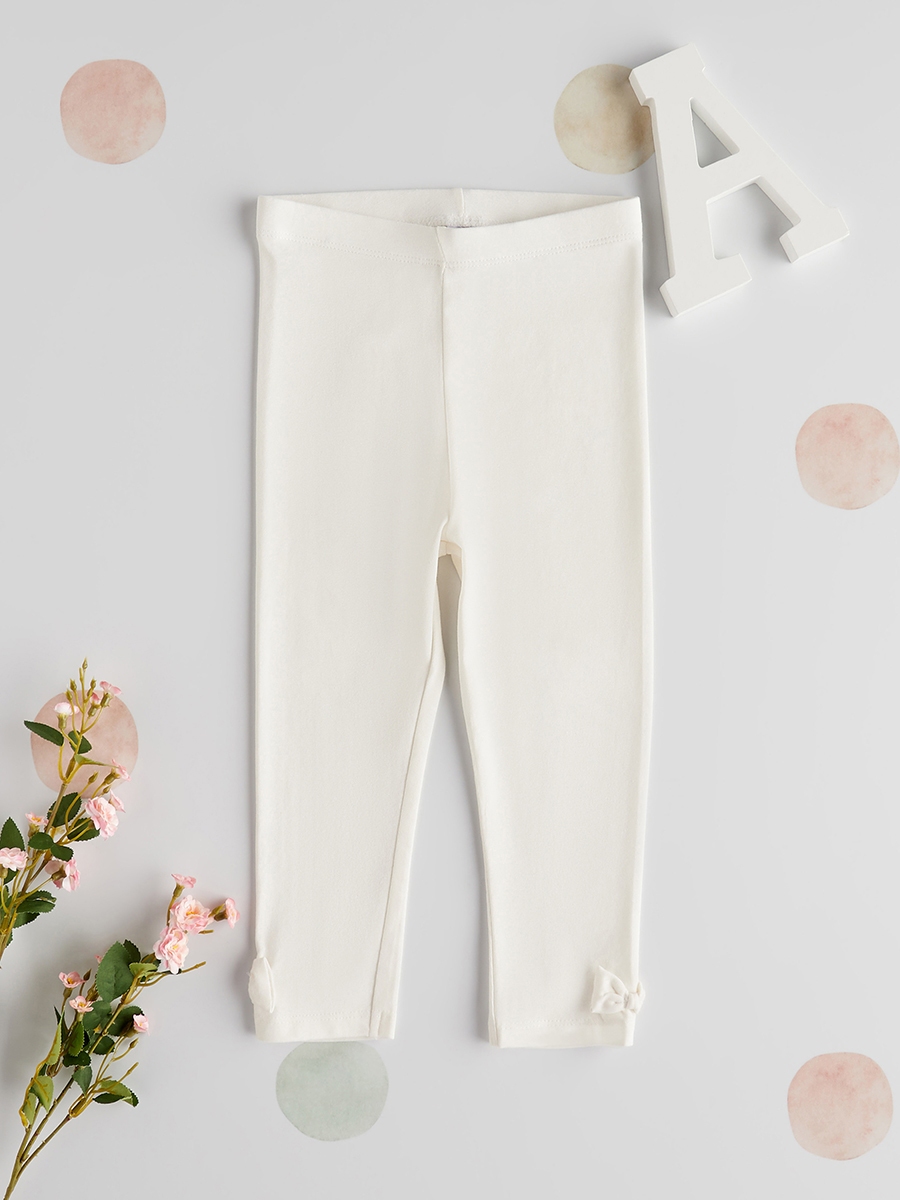 Plain BCI Cotton Leggings with Elasticised Waistband and Bow Accent