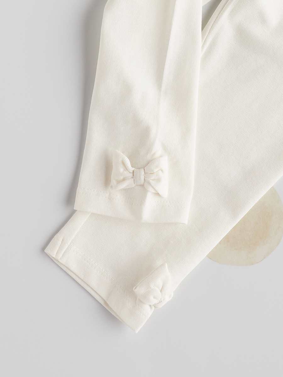 Plain BCI Cotton Leggings with Elasticised Waistband and Bow Accent