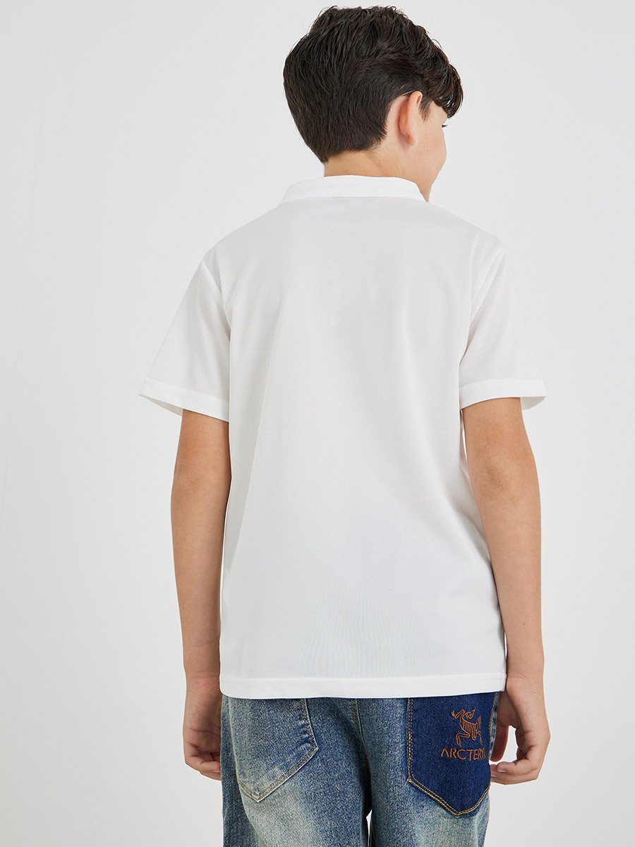 Embroidered Mandarin Collar Buttoned T-Shirt