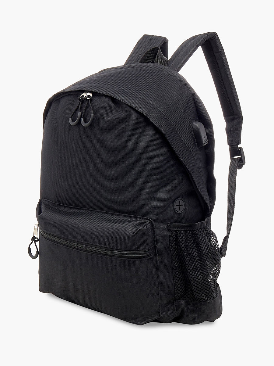 Solid Backpack with Adjustable Straps and Zip Closure - 16 inches