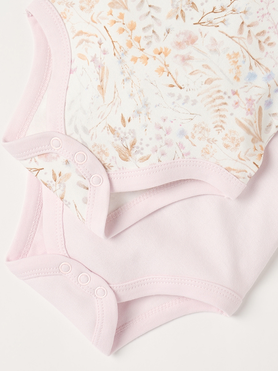 Pack of 2 - Floral Print Sleeveless Bodysuit with Button Closure