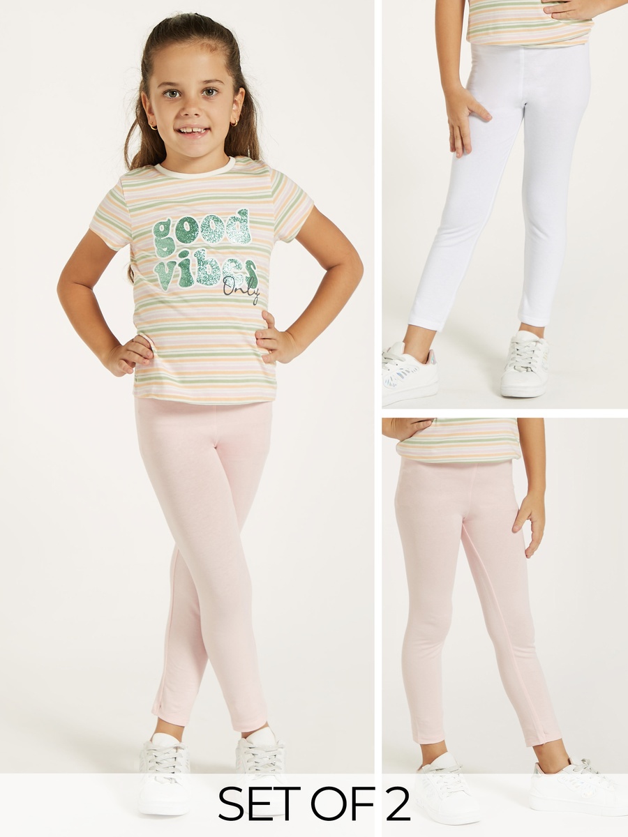 Pack of 2 - Solid Leggings with Elasticated Waistband