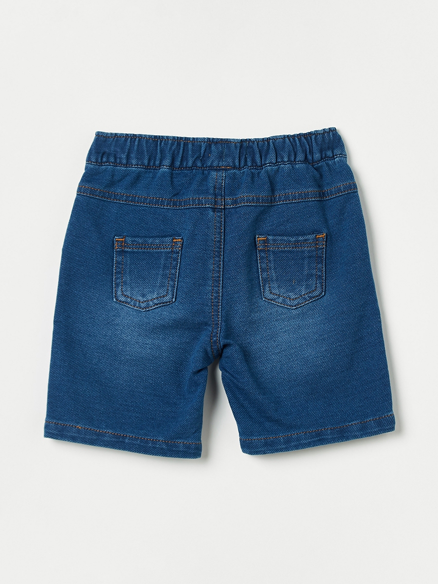 Solid Denim Shorts with Drawstring Closure and Pockets