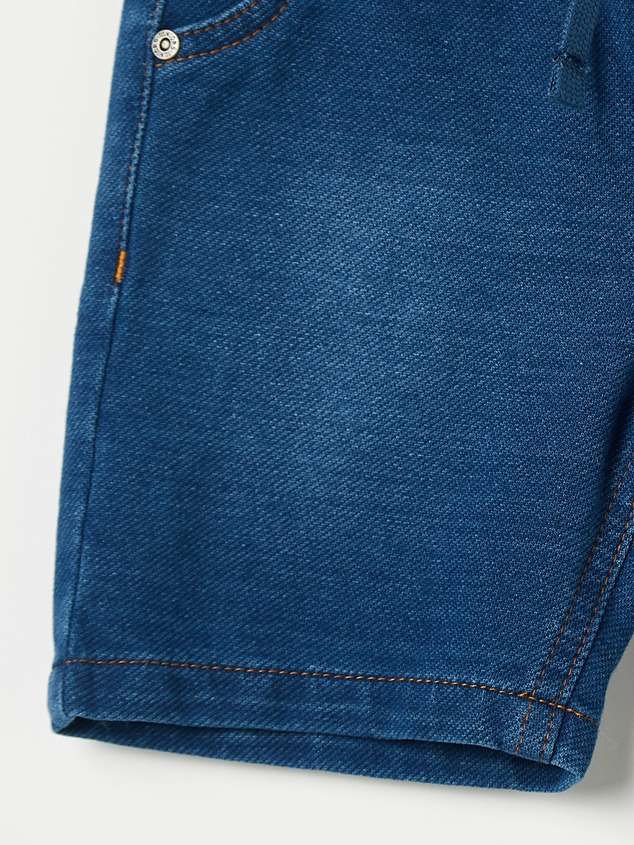 Solid Denim Shorts with Drawstring Closure and Pockets