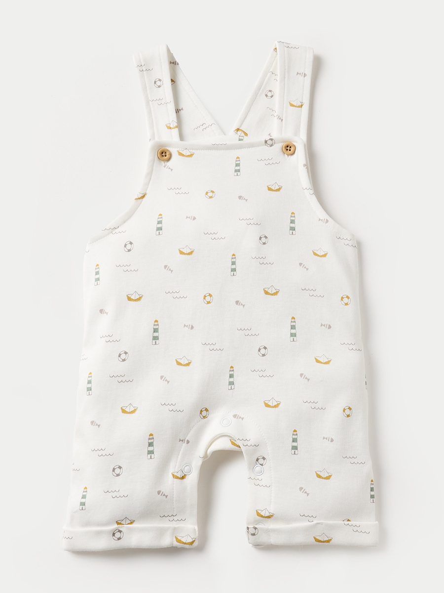 Solid Short Sleeves T-shirt and Printed Dungaree Set