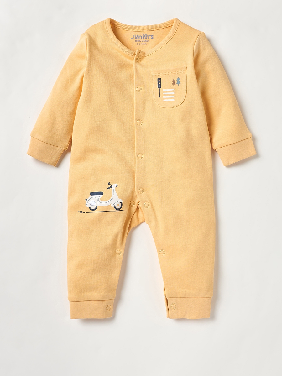 Scooter Print Sleepsuit and Romper with Button Closure
