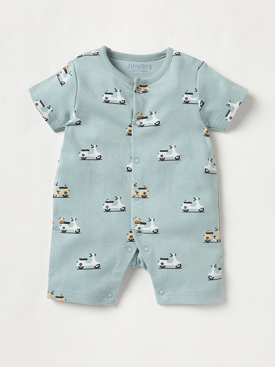 Scooter Print Sleepsuit and Romper with Button Closure