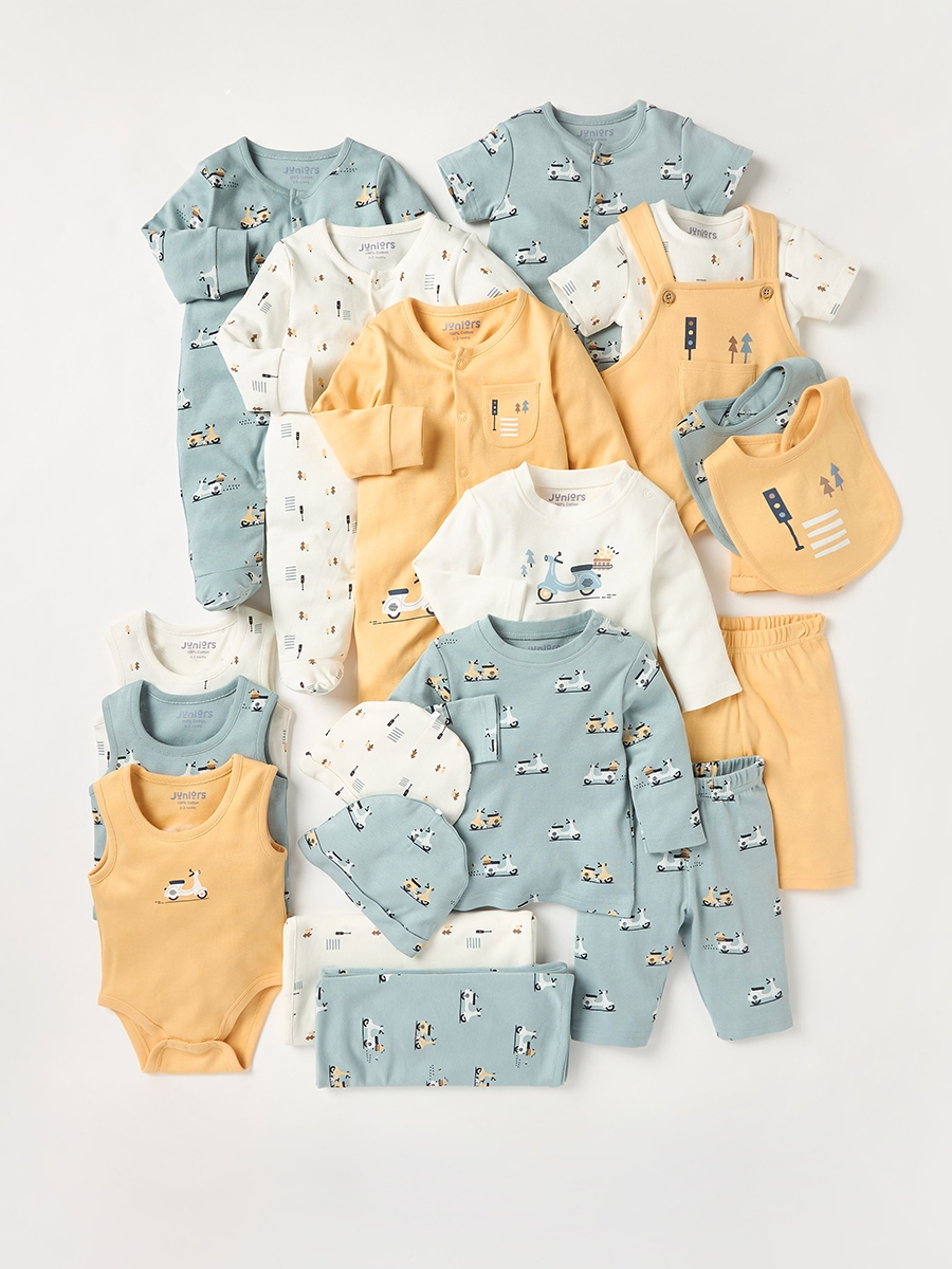 Scooter Print Sleepsuit and Romper with Button Closure