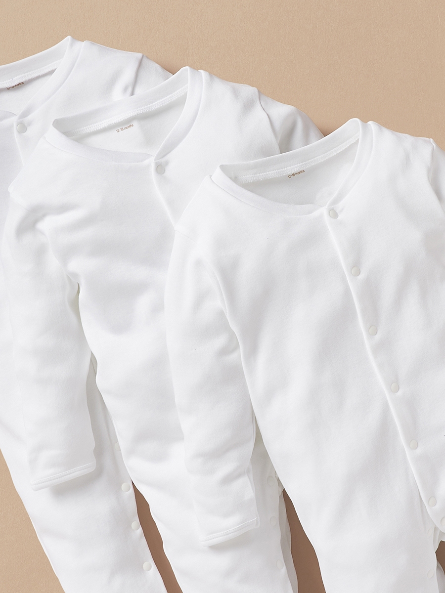Pack of 3 - Love Earth Solid Sleepsuit with Long Sleeves