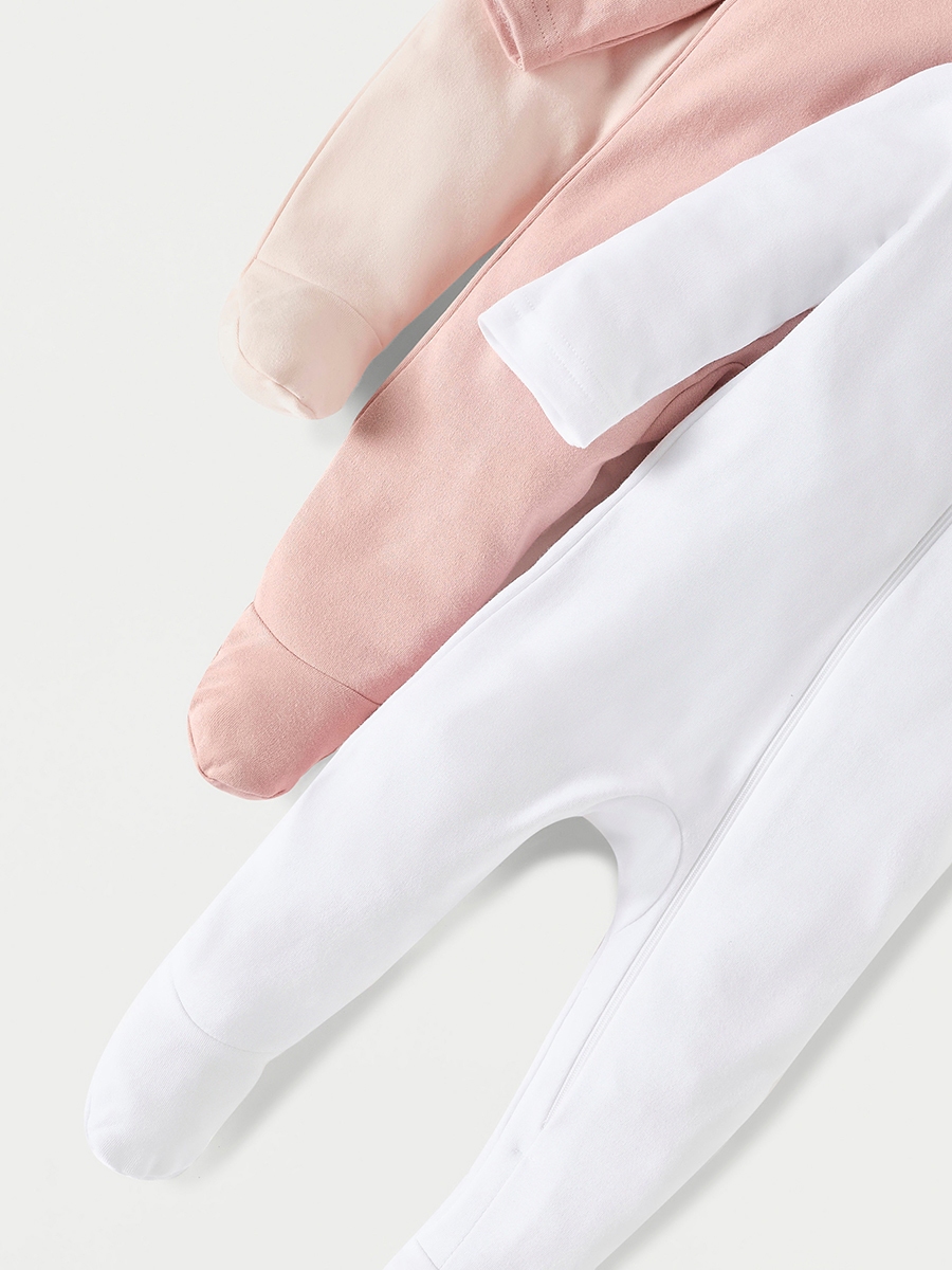 Pack of 3 - Solid Sleepsuit with Long Sleeves and Zip Closure