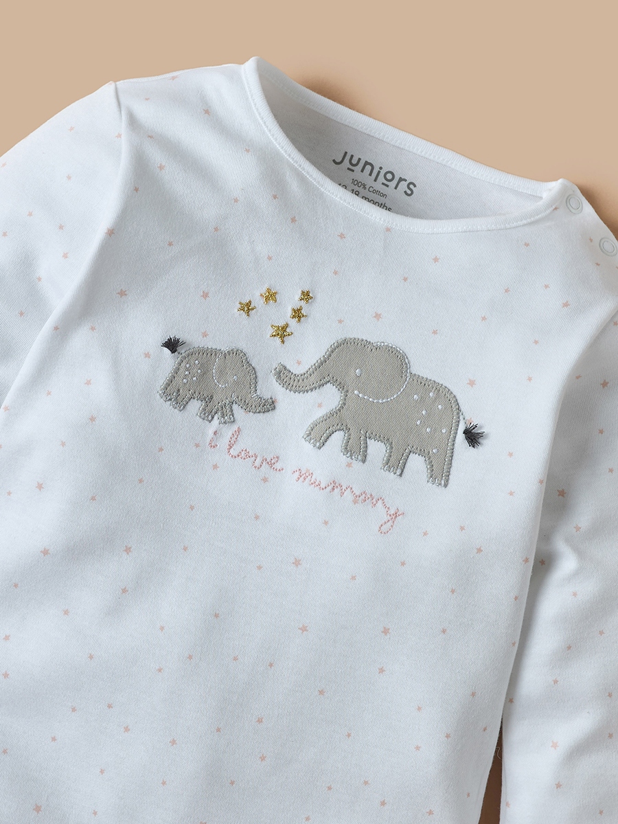 Embroidered Closed Feet Sleepsuit with Long Sleeves
