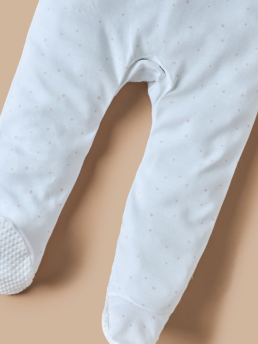 Embroidered Closed Feet Sleepsuit with Long Sleeves