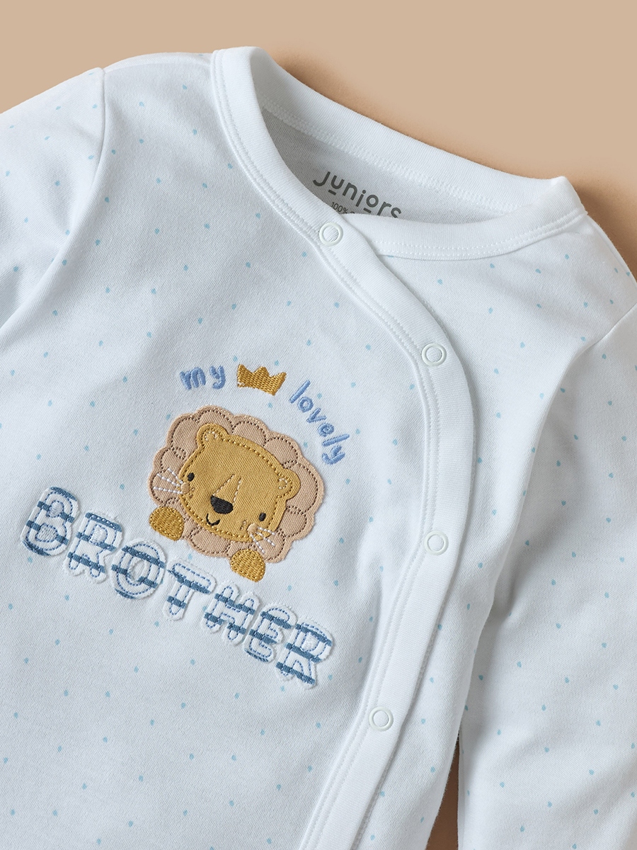 Embroidered Closed Feet Sleepsuit with Long Sleeves