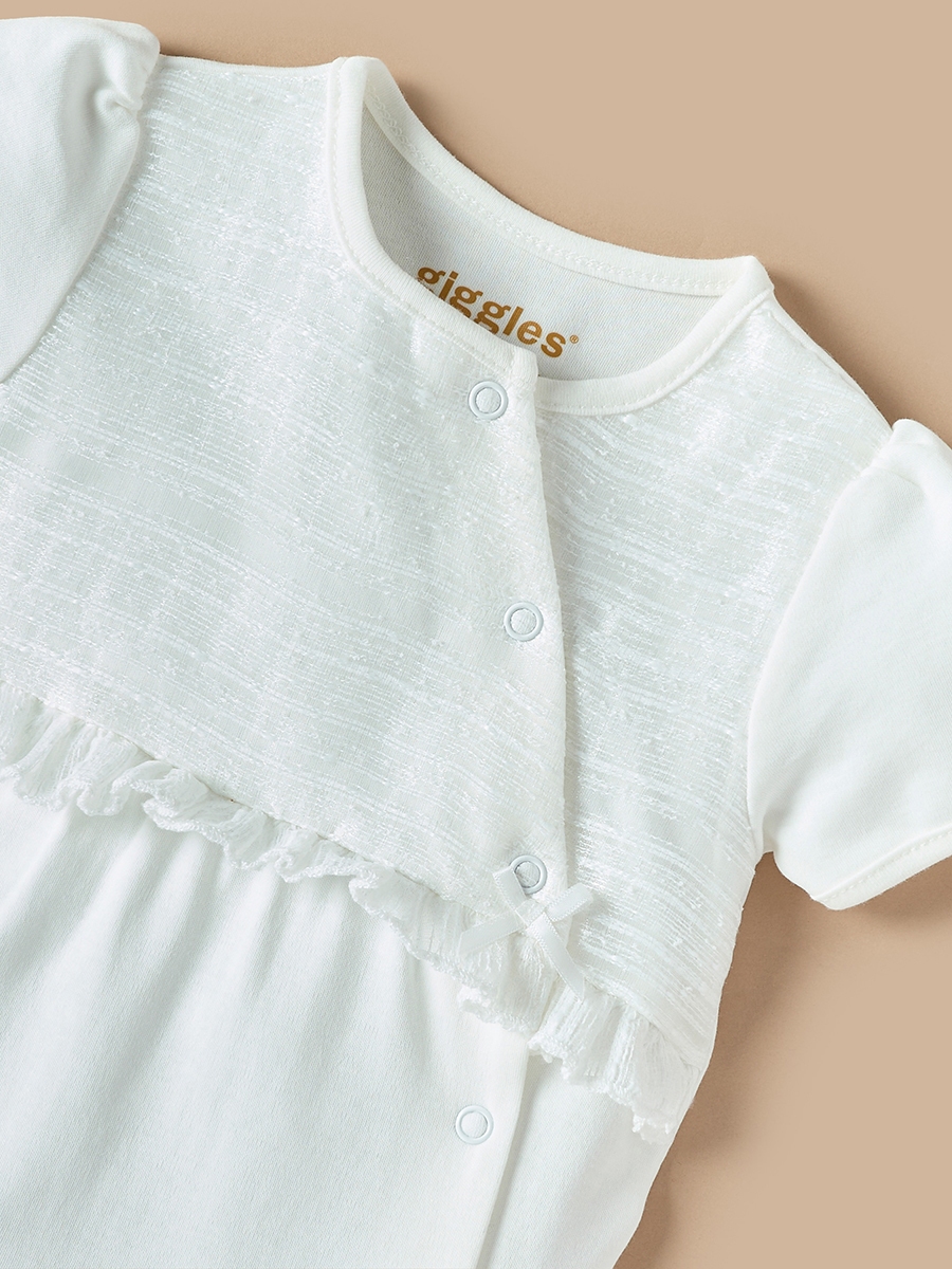 Textured Romper with Snap Button Closure