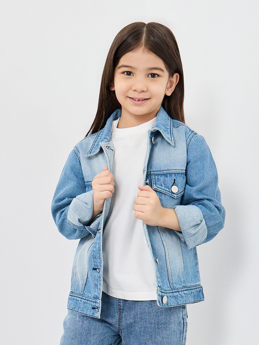 Faded Denim Jacket with Flap Pocket