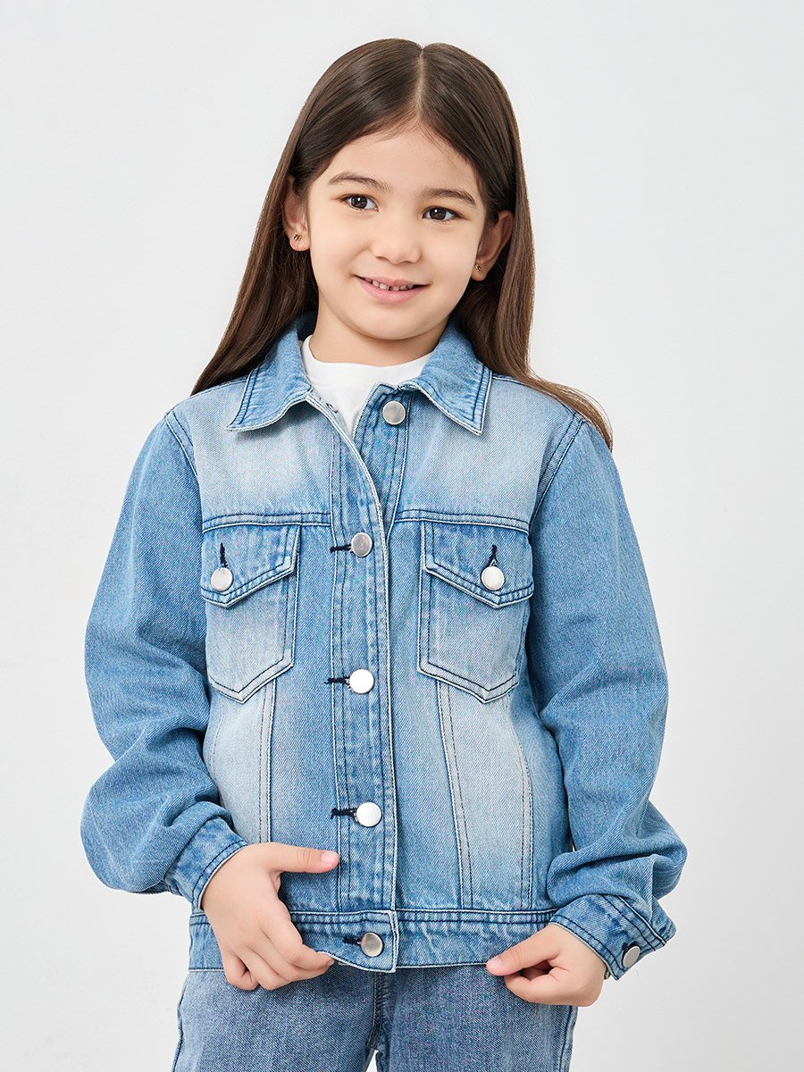 Faded Denim Jacket with Flap Pocket