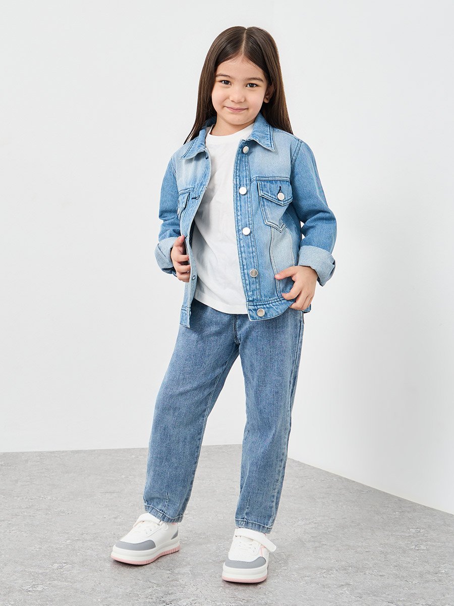 Faded Denim Jacket with Flap Pocket