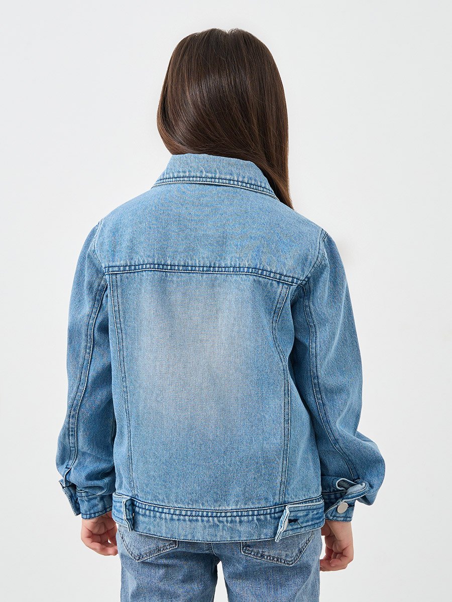 Faded Denim Jacket with Flap Pocket