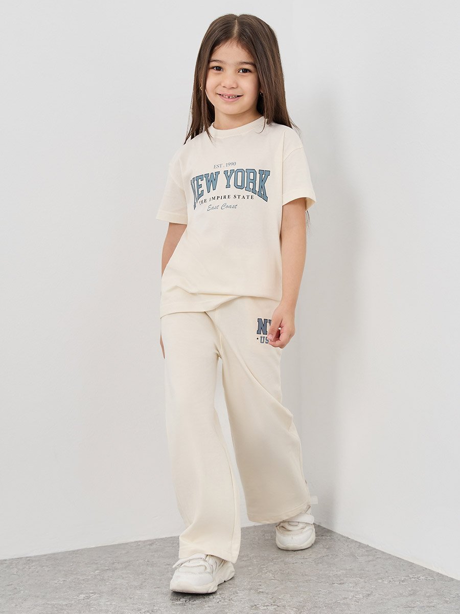 Slogan Print T-Shirt and Wide Leg Joggers Set