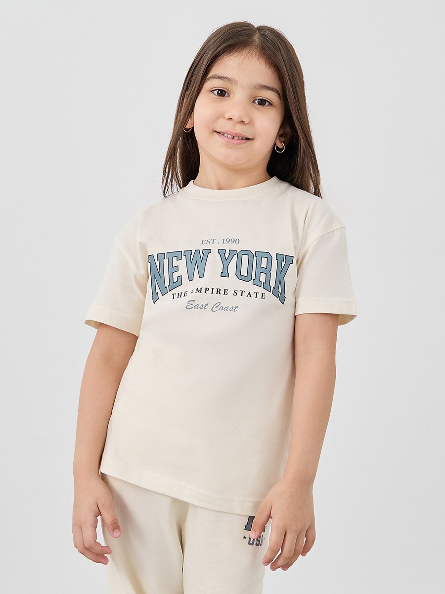 Slogan Print T-Shirt and Wide Leg Joggers Set