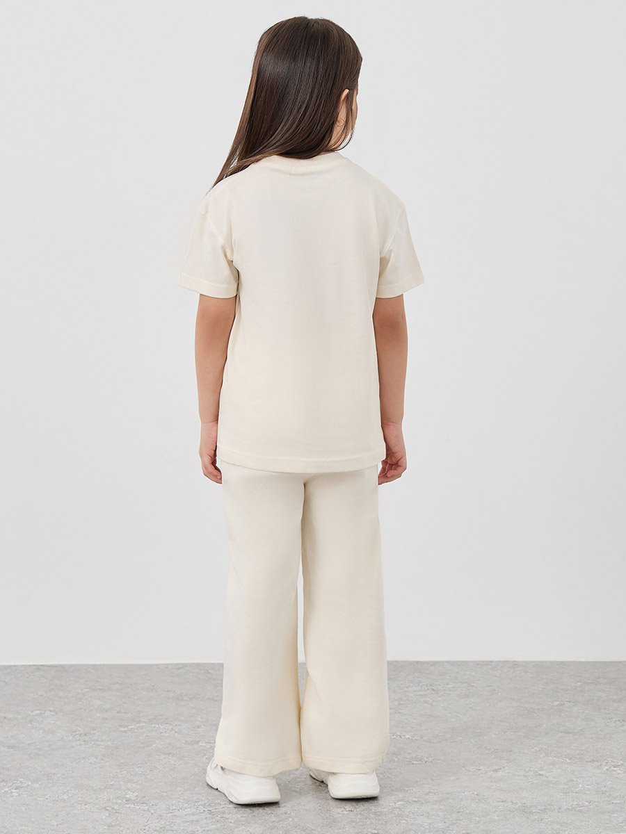 Slogan Print T-Shirt and Wide Leg Joggers Set