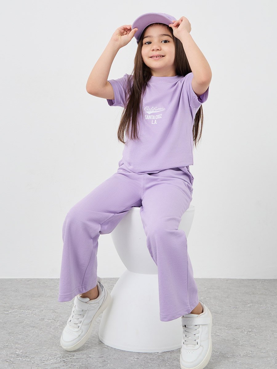 Slogan Print Oversized T-Shirt and Wide Leg Joggers Set