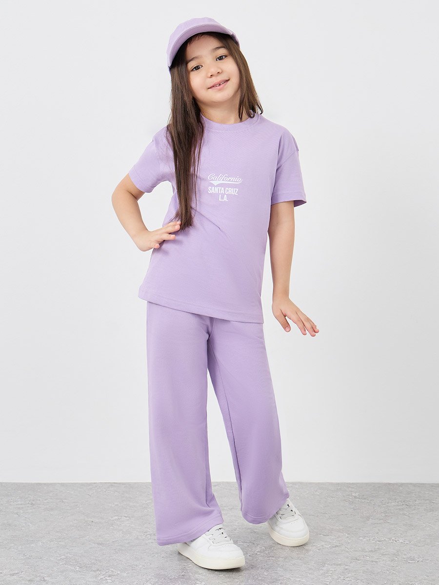 Slogan Print Oversized T-Shirt and Wide Leg Joggers Set