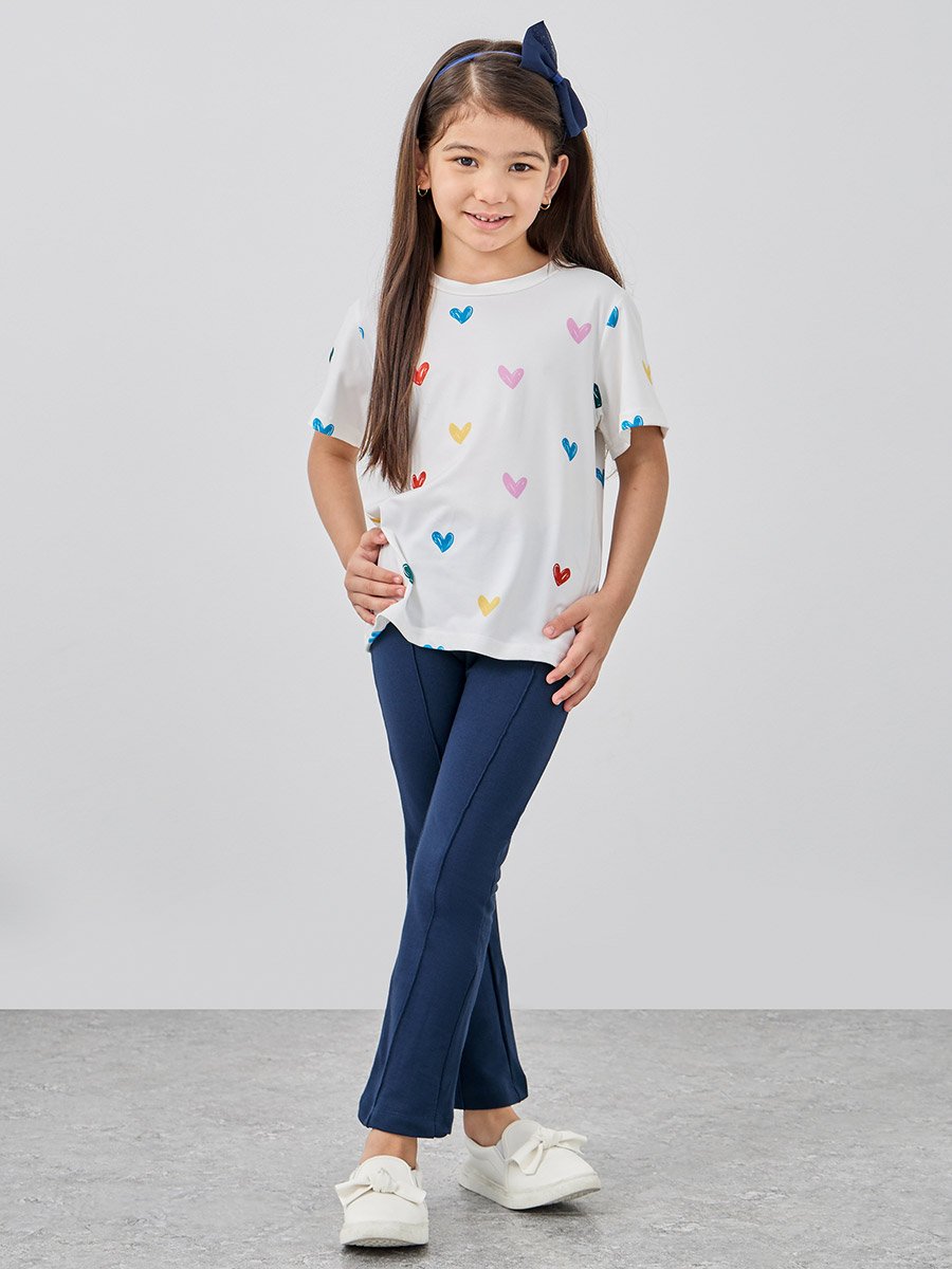 Girls Solid Pin Tuck Flared Leggings