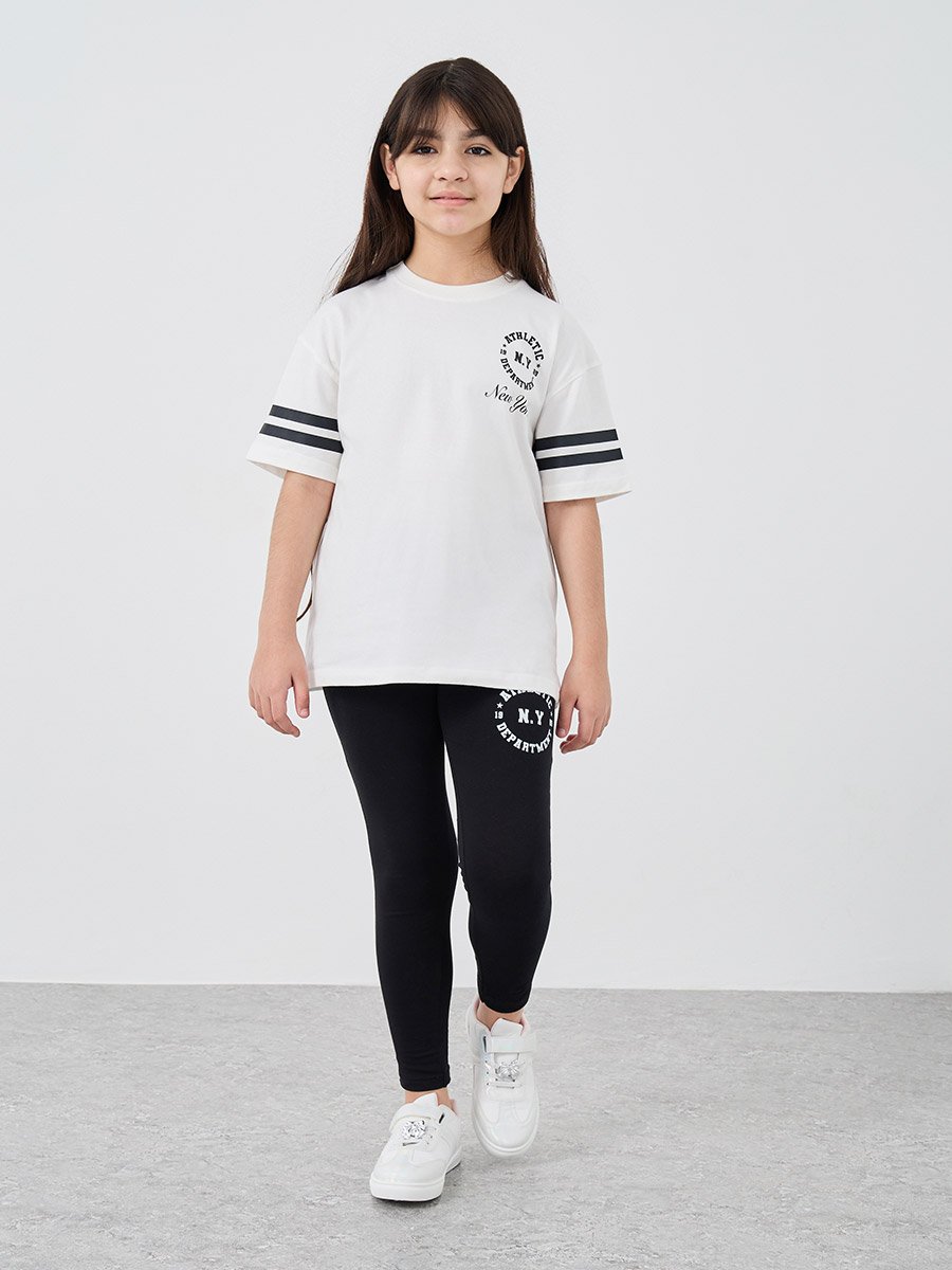 Printed Oversized T-Shirt and Leggings Set
