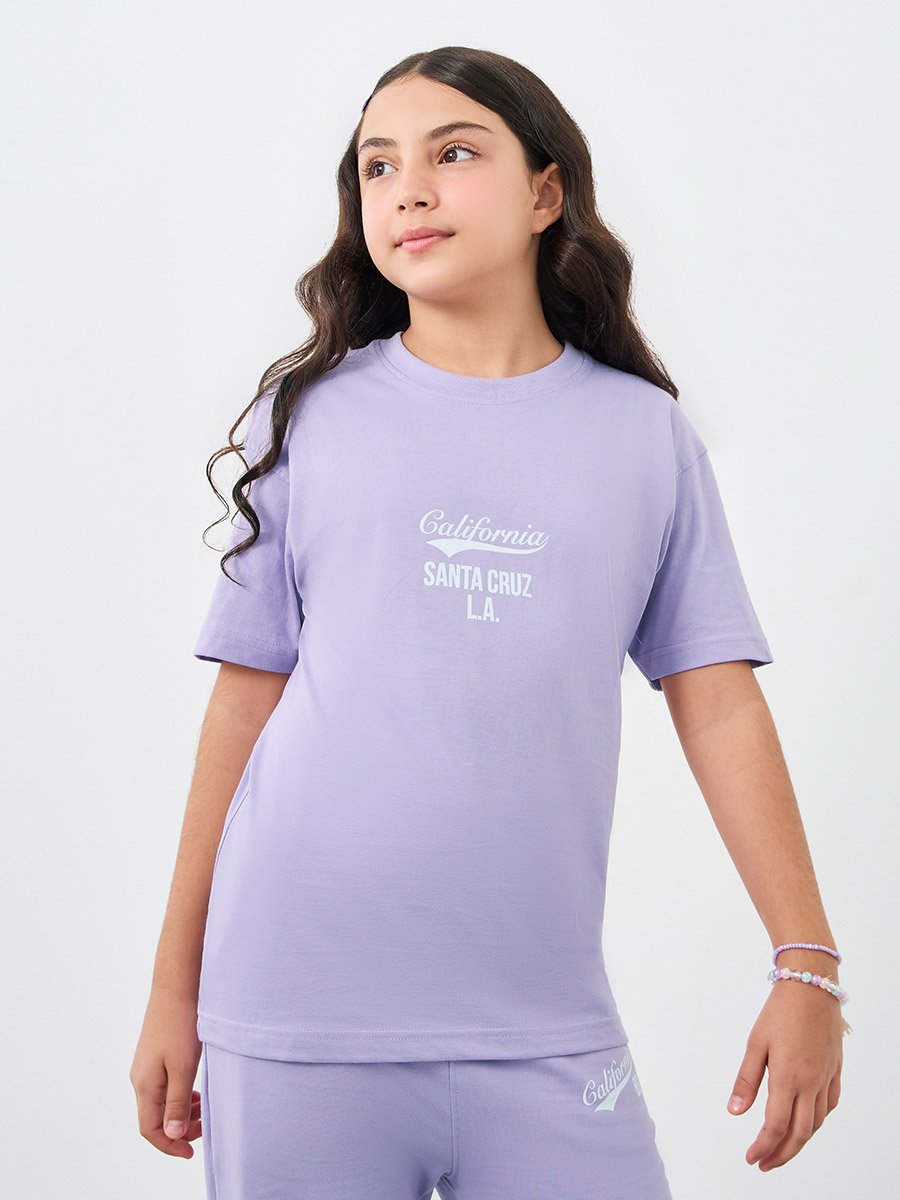 Girls Text Print Oversized T-Shirt and Wide Leg Joggers Set