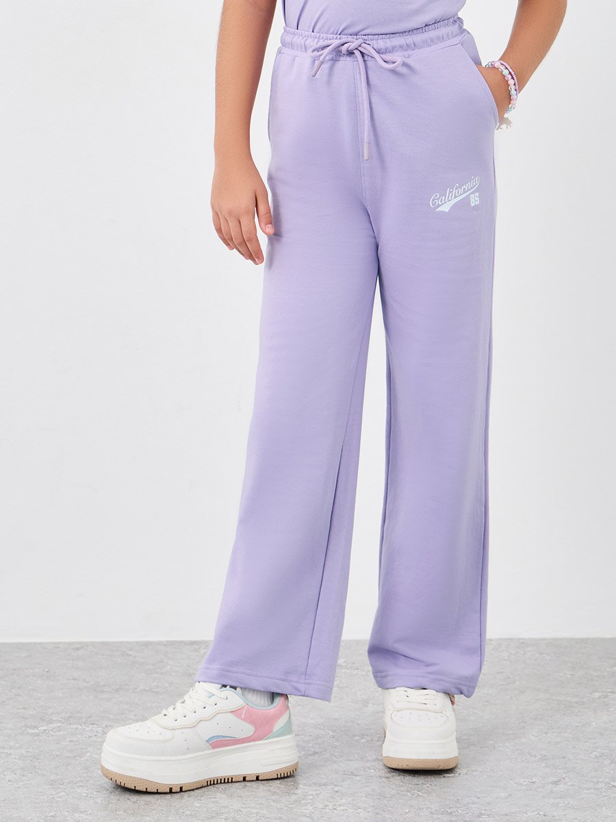 Girls Text Print Oversized T-Shirt and Wide Leg Joggers Set
